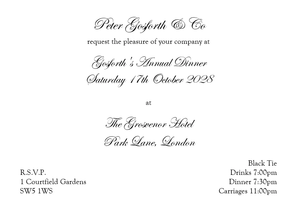 "The Grosvenor - A6 Invitation Ultra Cards"