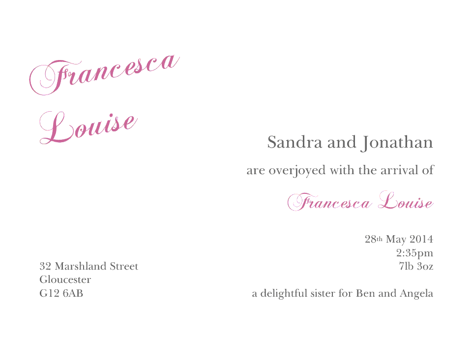 Personalised Stationery : Classic Announcements : Francesca