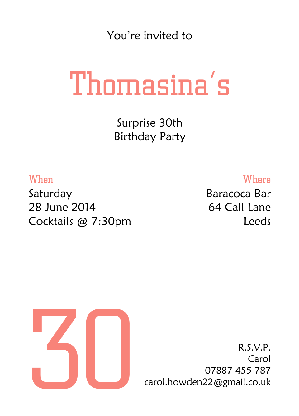 Personalised Stationery : A6 Birthday Party Invites : Thomasina