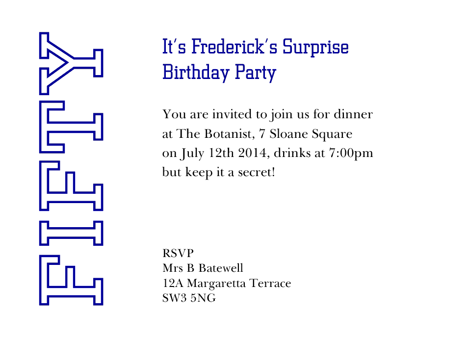 Personalised Stationery : A6 Birthday Party Invites : Frederick